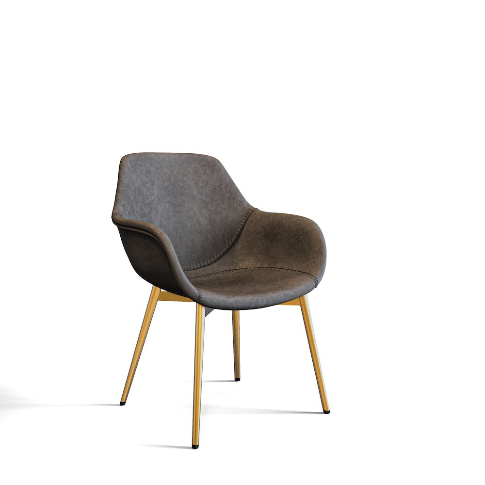 Markley Modern Leather Dining Arm Chair With Gold Metal Legs Set of 2. Picture 17