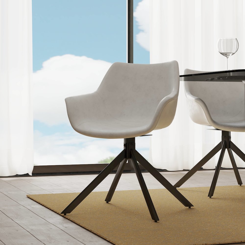Markley Modern Leather Dining Swival Arm Chair in Light Grey. Picture 4