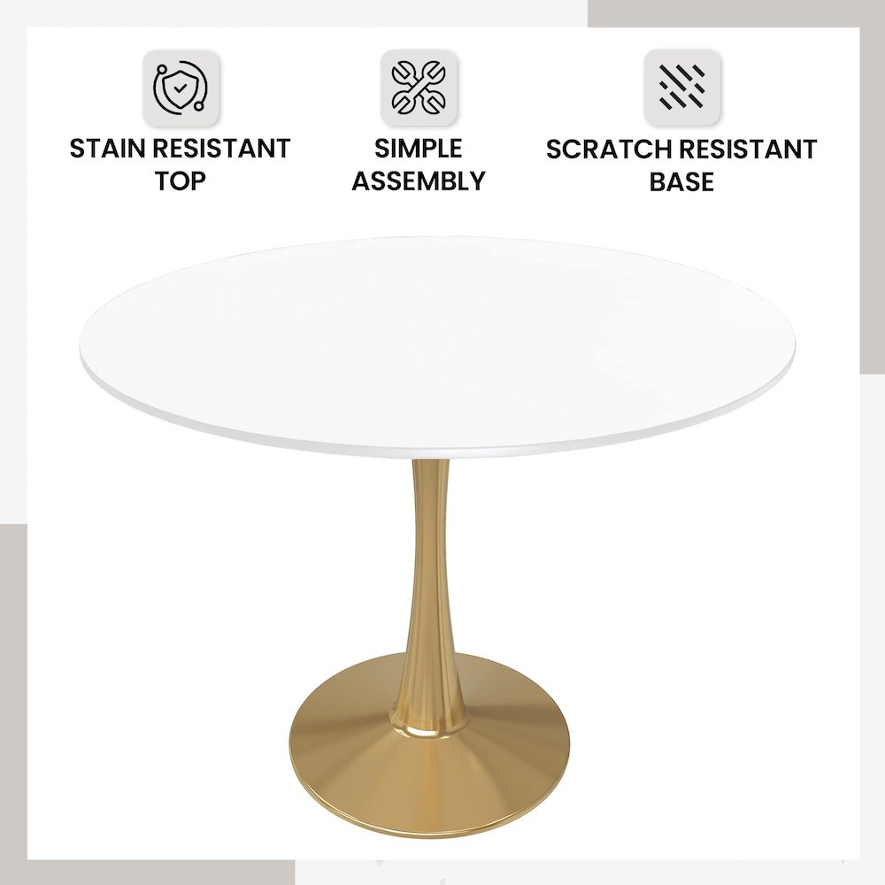 Bristol 40" round dining table Gold Base With White Top. Picture 16