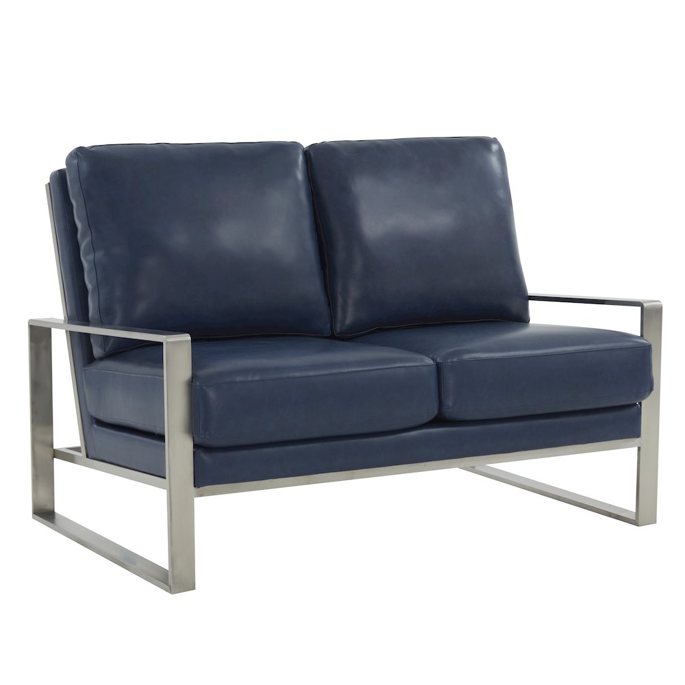 Jefferson Contemporary Modern Faux Leather Loveseat With Silver Frame. Picture 1