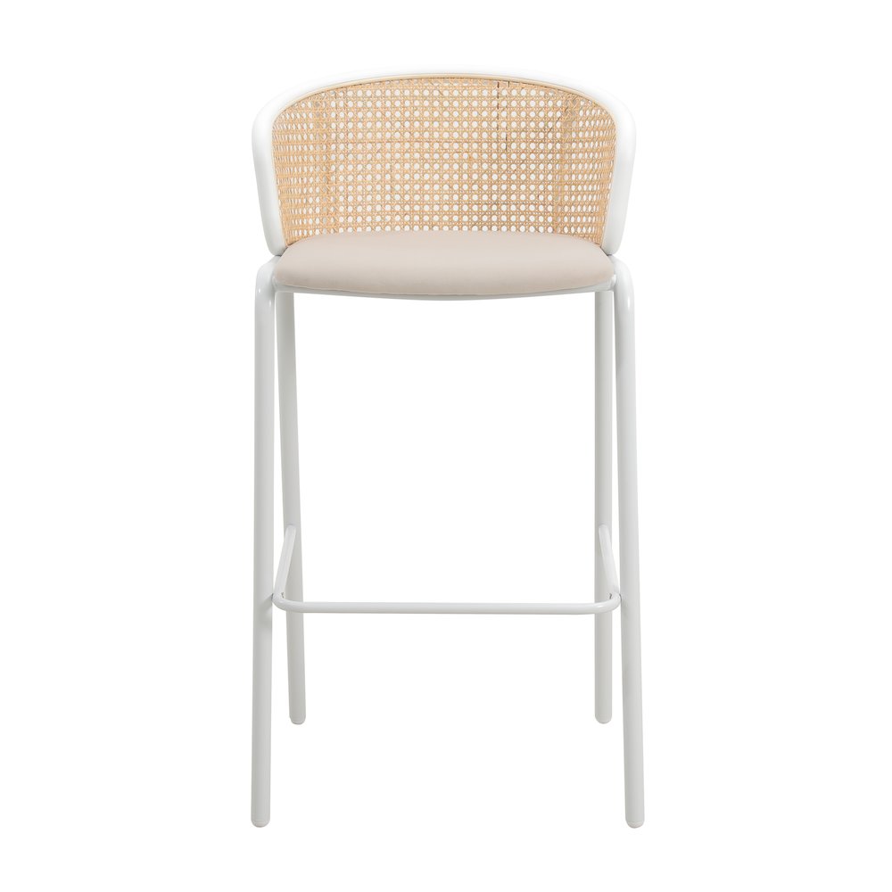 Ervilla Mid-Century Modern Wicker Bar Stool in Beige. Picture 4