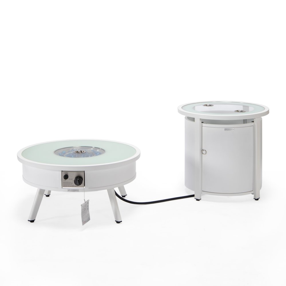 Walbrooke Patio Round Fire Pit and Tank Holder in White. Picture 2