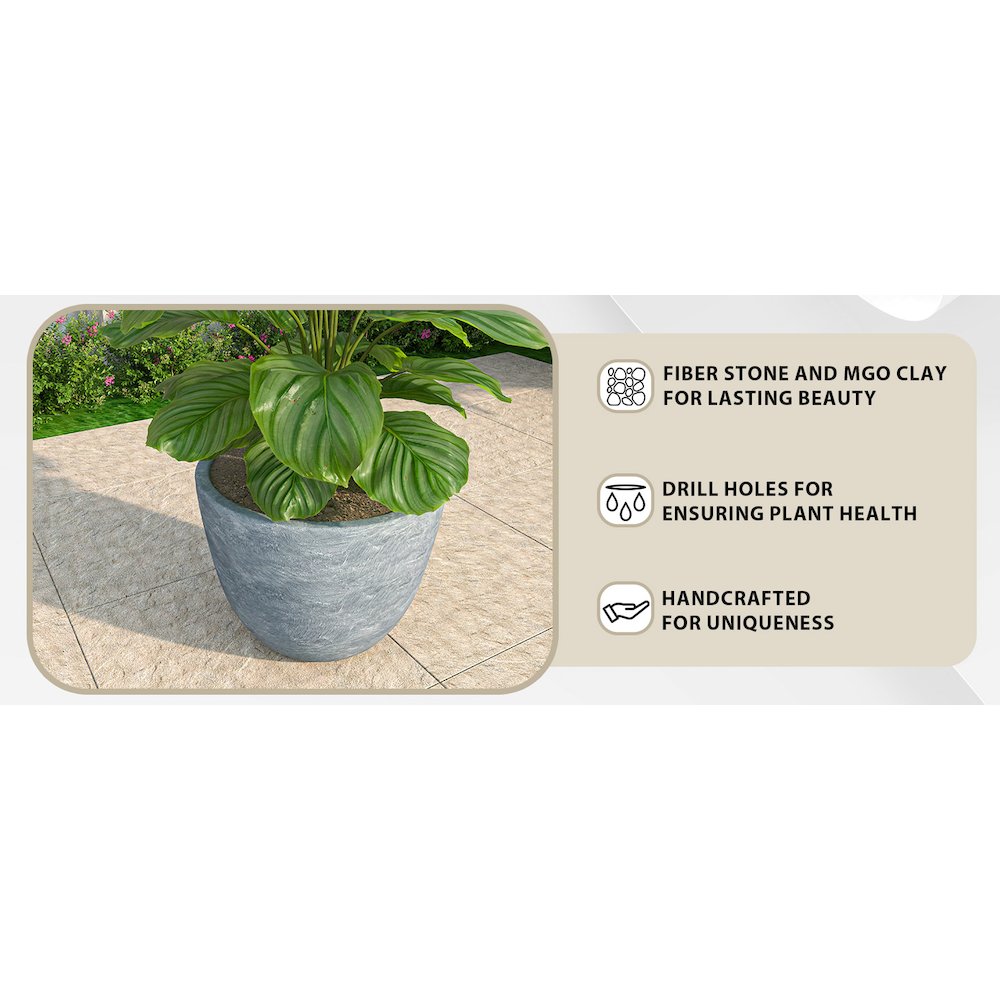 Dahlia Series Poly Stone Planter in Aged Concrete 17.5 Dia, 13.6 High. Picture 4