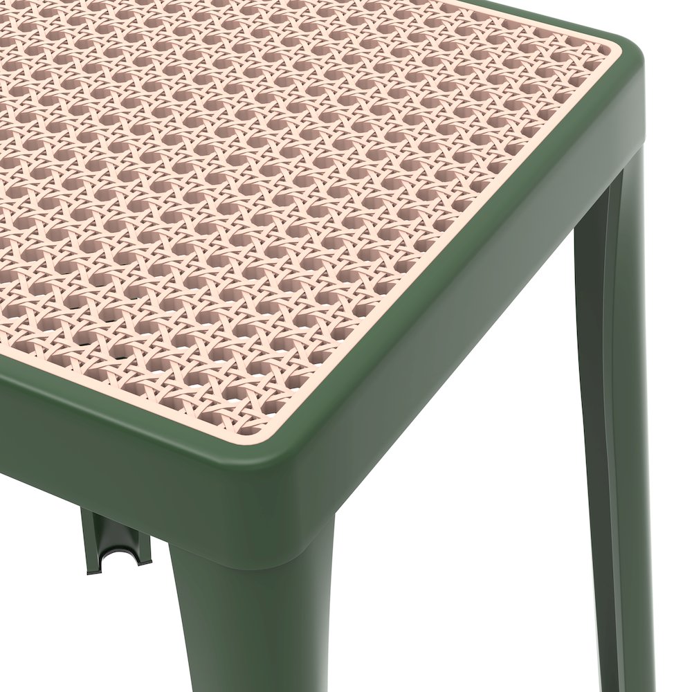 Tresse Series Stackable Poly Stool With Wicker Top 12 in Green. Picture 4