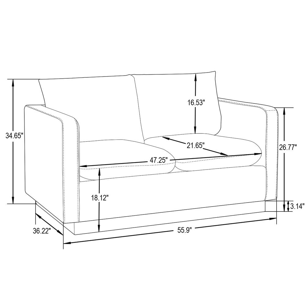 LeisureMod Nervo Modern Mid-Century Upholstered Velvet Loveseat with Gold Frame, Light Grey. Picture 7