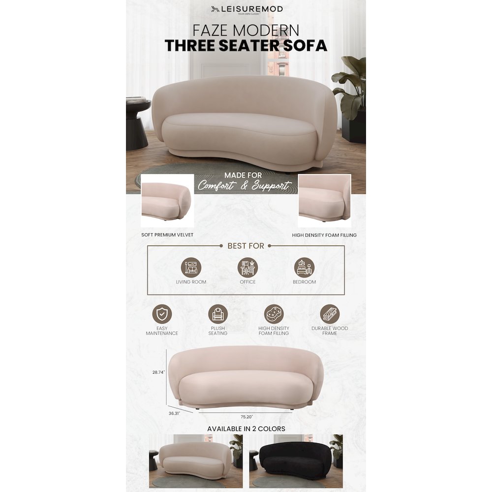 Faze 3-Seater Wide Couch Sofa Upholstered in Velvet. Picture 17
