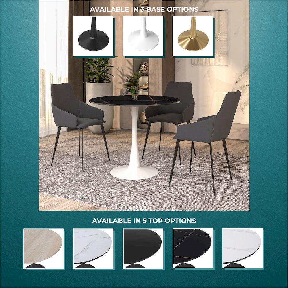Bristol 35" round dining table White base with Black Sintered stone Top. Picture 24