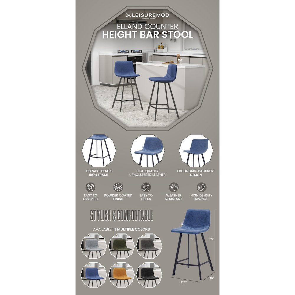 Elland - Counter stool - Peacock Blue. Picture 13