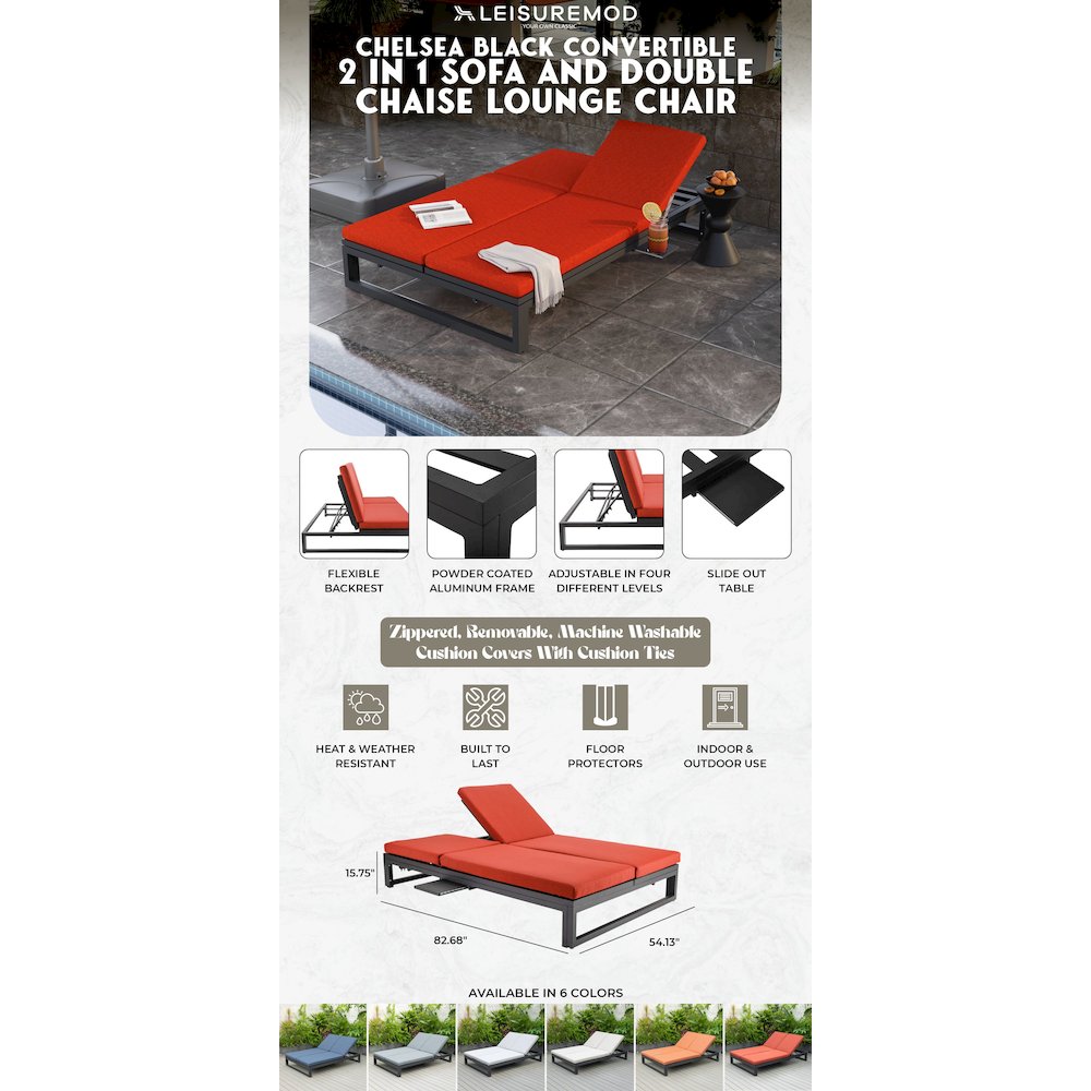Chelsea Convertible Lounge Reclining Double Chaise With Cushions. Picture 65