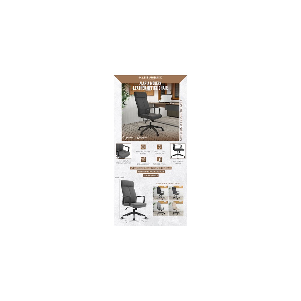 Aiaria Collection Modern Office Chair In Charcoal Fabric. Picture 20