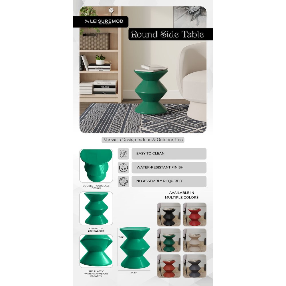 Aura Modern Plastic Side End Table, Indoor/Outdoor Use, Green. Picture 25