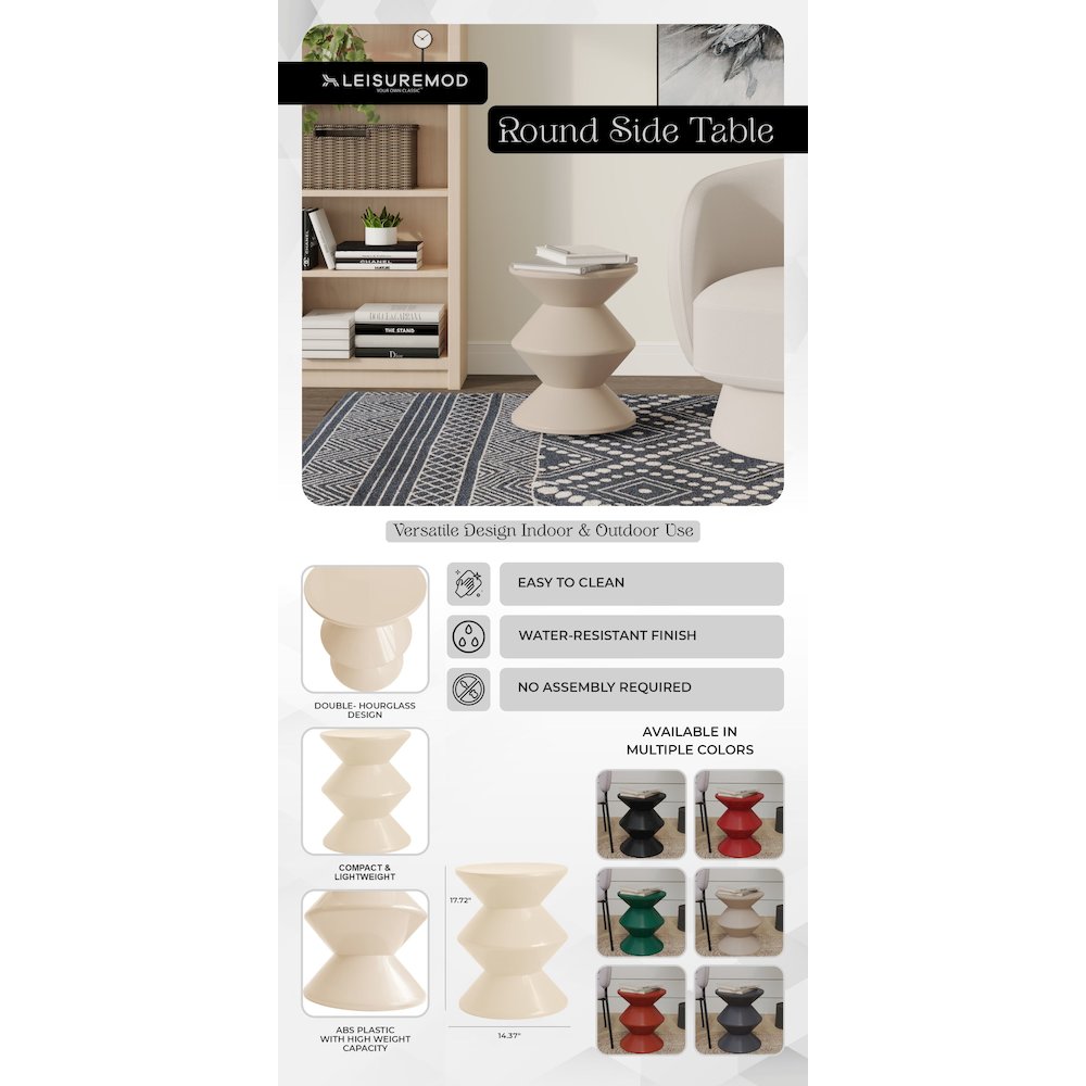 Aura Modern Plastic Side End Table, Indoor/Outdoor Use, Ivory. Picture 25