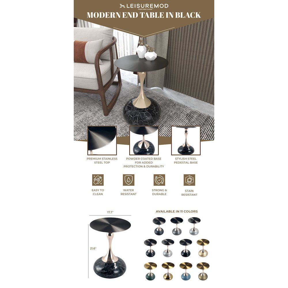 Savoy Collection Modern End Table In Stone Black. Picture 27