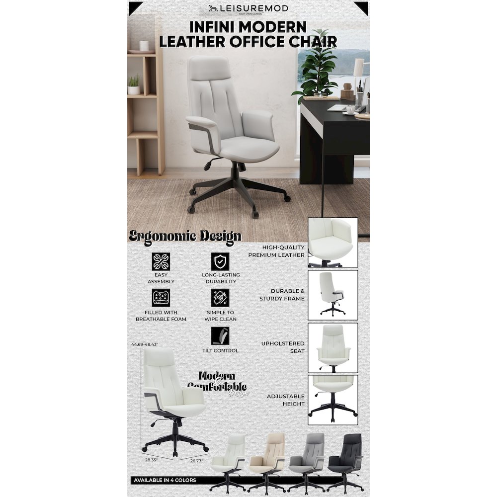 Inifini Collection Modern Office Chair In White. Picture 22