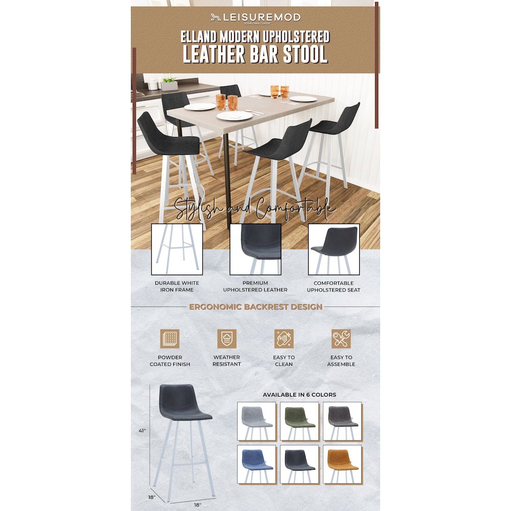 Elland - Bar stool -Charcoal Black- White Base. Picture 12