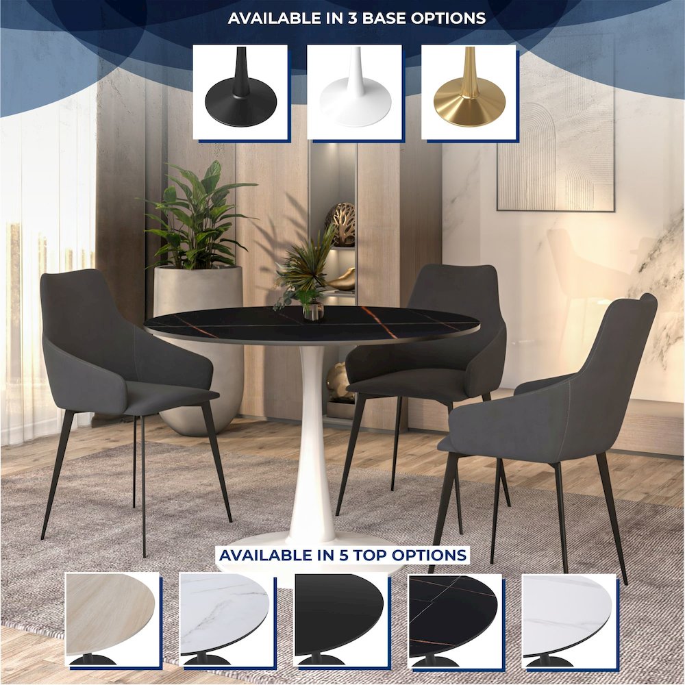 Bristol 40" round dining table White base with Black Sintered stone Top. Picture 25