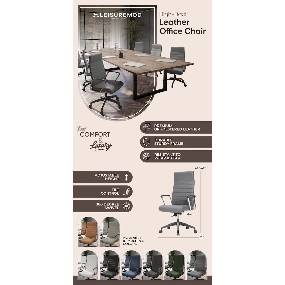 Hilton Modern High-Back Leather Office Chair. Picture 3
