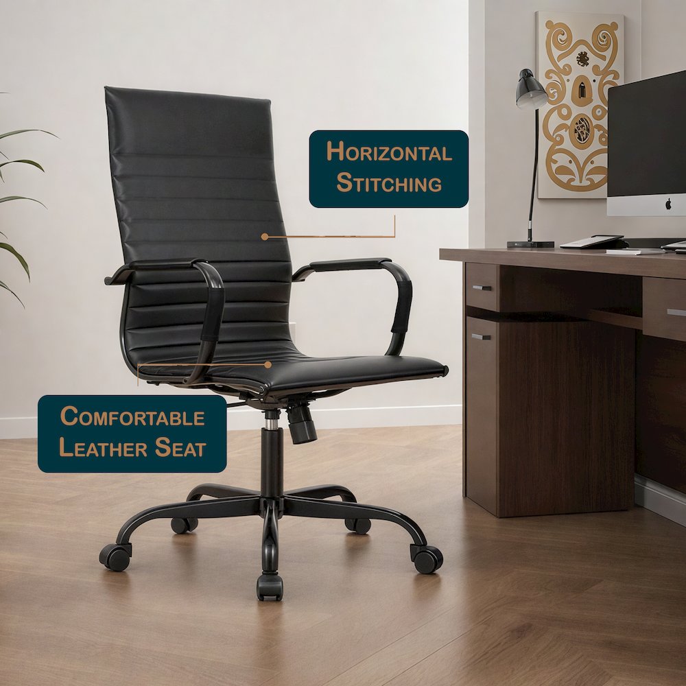 Harris Leather Home High-Back Office Chair in Black. Picture 29