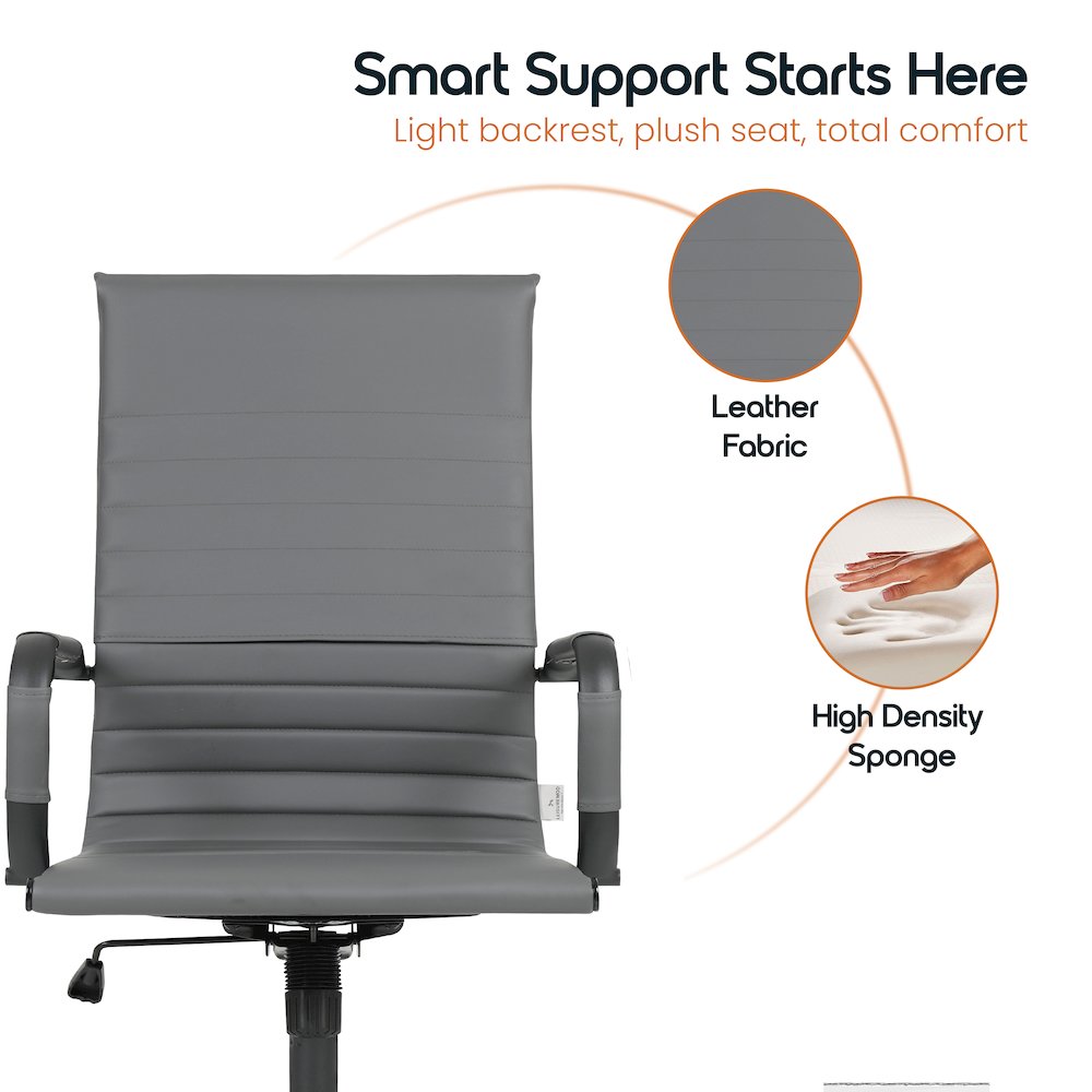 Harris Leather Home High-Back Office Chair in Grey With Black Frame. Picture 28