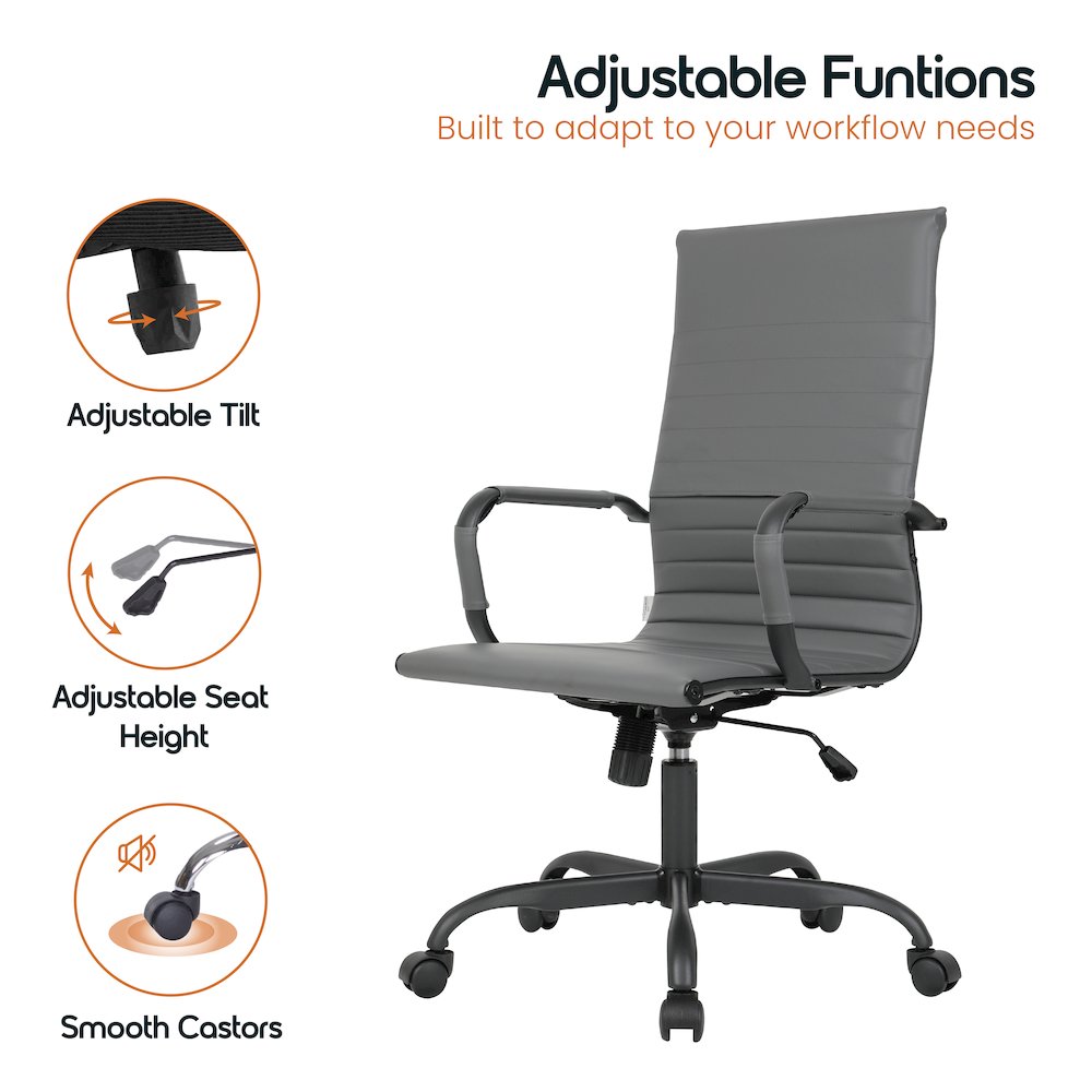 Harris Leather Home High-Back Office Chair in Grey With Black Frame. Picture 29
