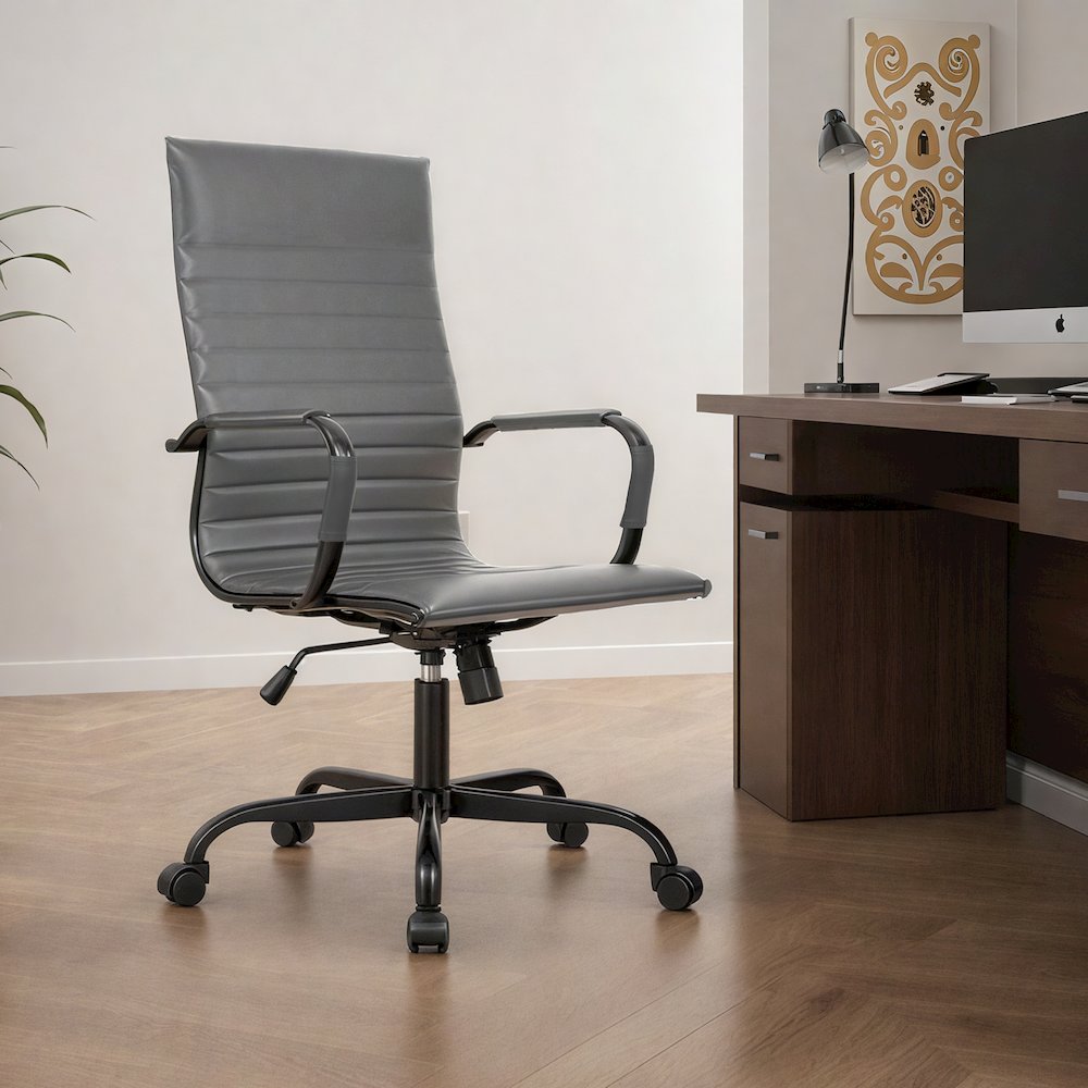 Harris Leather Home High-Back Office Chair in Grey With Black Frame. Picture 31