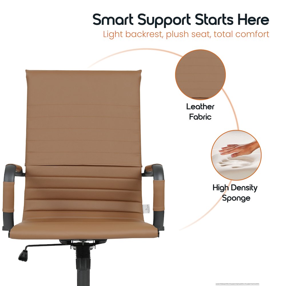 Harris Leather Home High-Back Office Chair in Light Brown With Black Frame. Picture 19