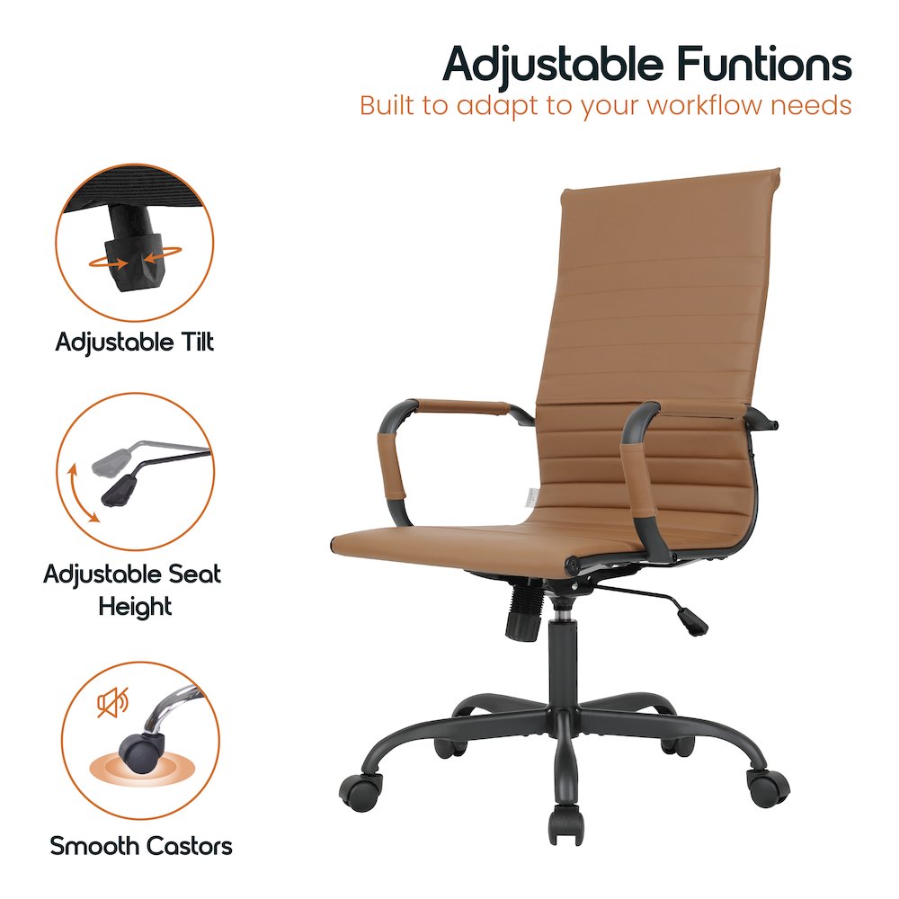 Harris Leather Home High-Back Office Chair in Light Brown With Black Frame. Picture 17