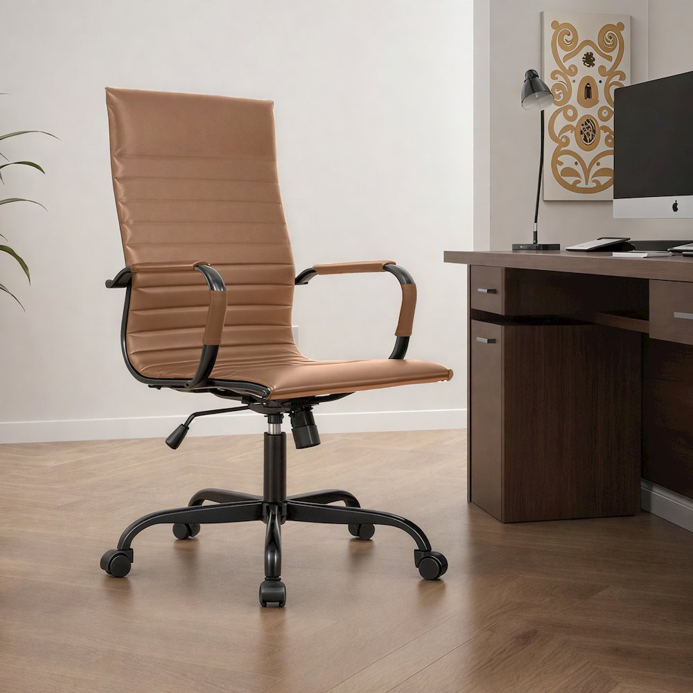 Harris Leather Home High-Back Office Chair in Light Brown With Black Frame. Picture 25