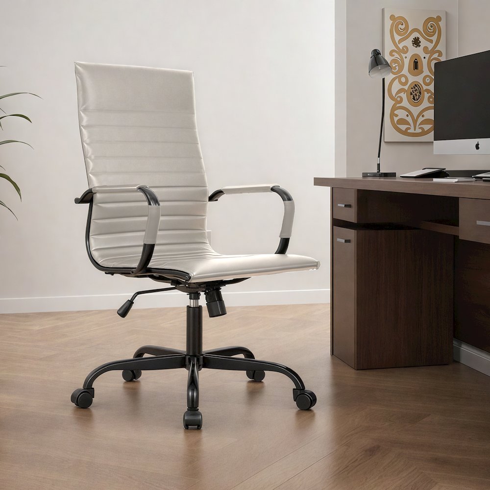 Harris Leather Home High-Back Office Chair in Tan With Black Frame. Picture 25