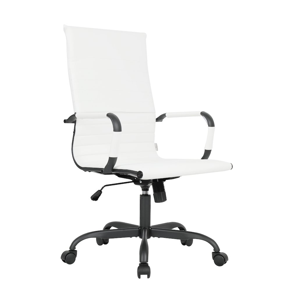 Harris Leather Home High-Back Office Chair in White With Black Frame. Picture 18