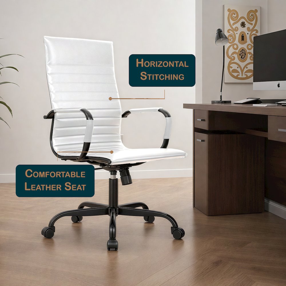Harris Leather Home High-Back Office Chair in White With Black Frame. Picture 25
