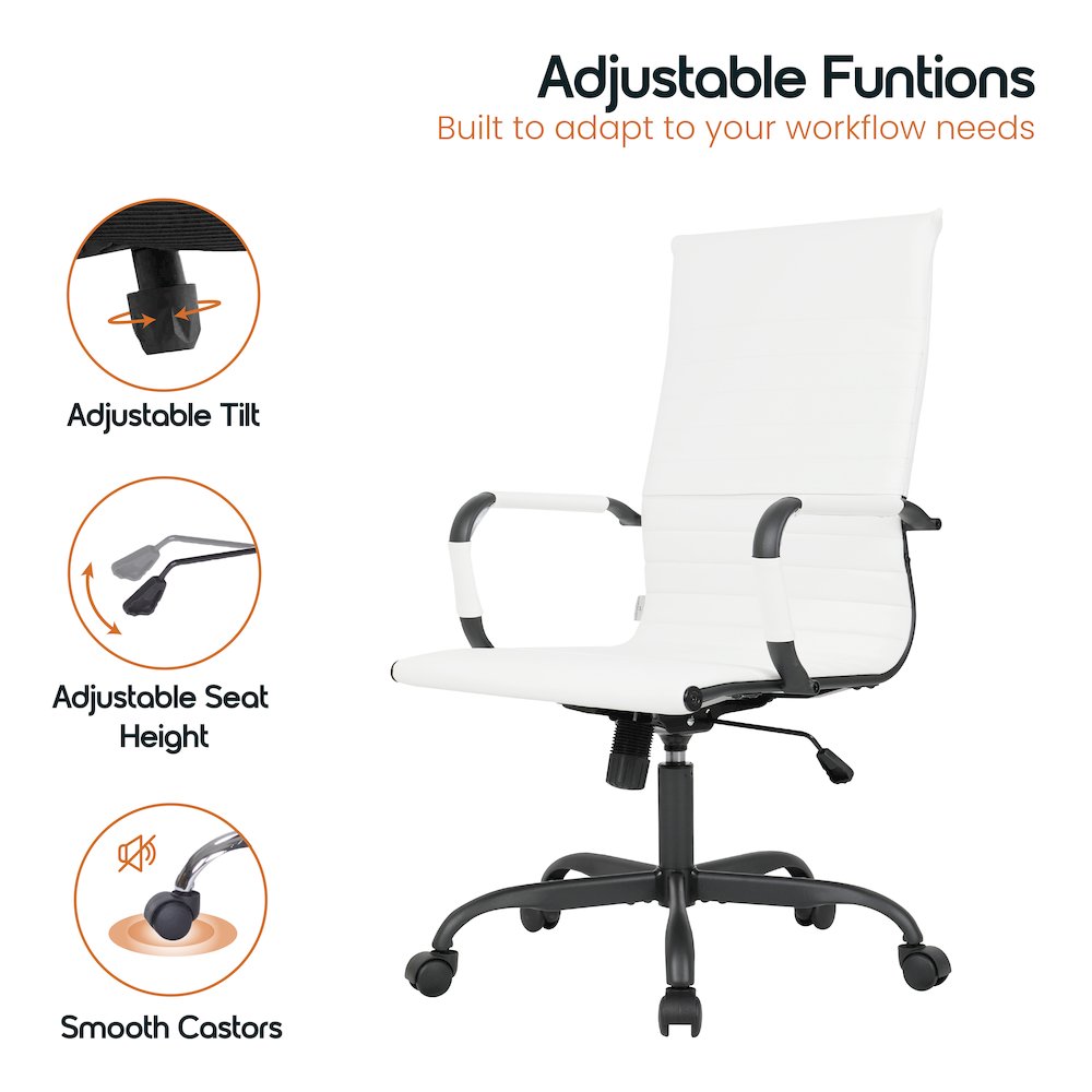 Harris Leather Home High-Back Office Chair in White With Black Frame. Picture 23