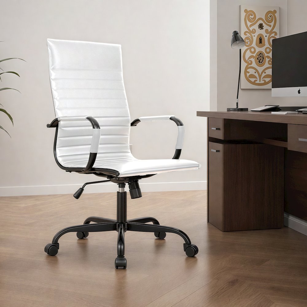 Harris Leather Home High-Back Office Chair in White With Black Frame. Picture 26