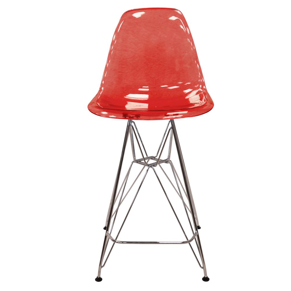 Cresco Modern Acrylic Barstool with Chrome Base and Footrest in Transparent Red. Picture 21