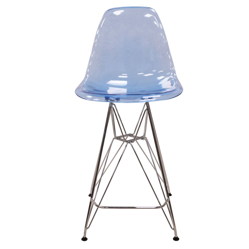 Cresco Modern Acrylic Barstool with Chrome Base and Footrest in Transparent Blue. Picture 21