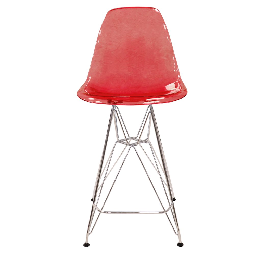 Cresco Modern Acrylic Barstool with Chrome Base and Footrest in Transparent Red. Picture 16