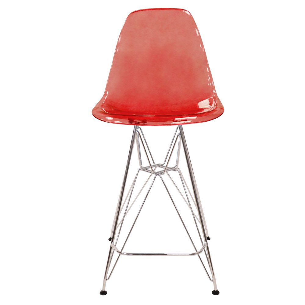 Cresco Modern Acrylic Barstool with Chrome Base and Footrest in Transparent Red. Picture 19