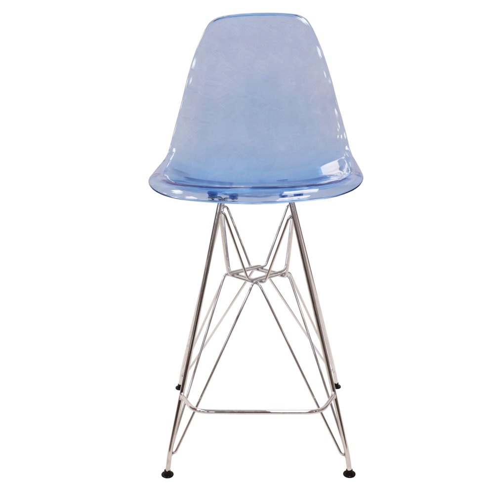 Cresco Modern Acrylic Barstool with Chrome Base and Footrest in Transparent Blue. Picture 22