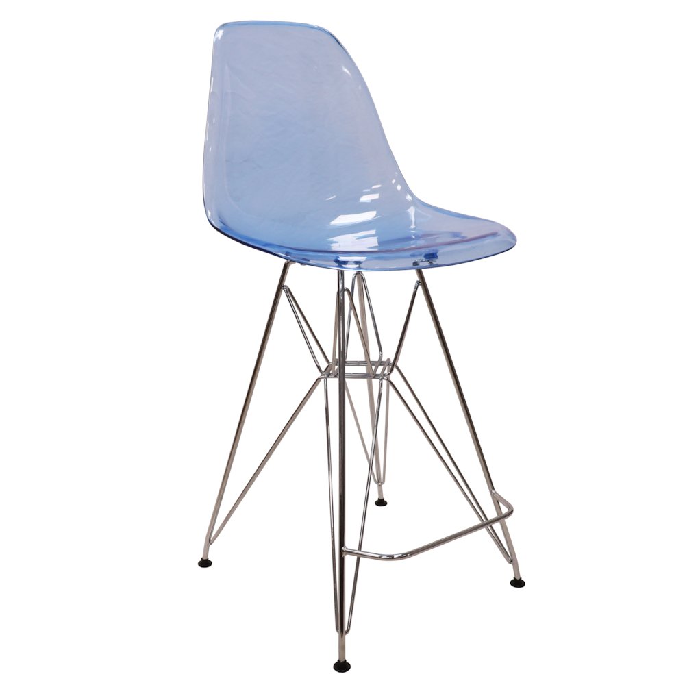 Cresco Modern Acrylic Barstool with Chrome Base and Footrest in Transparent Blue. Picture 20