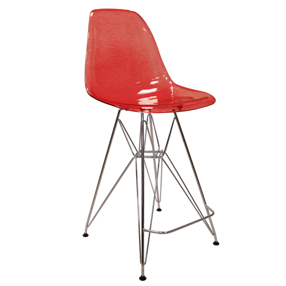 Cresco Modern Acrylic Barstool with Chrome Base and Footrest in Transparent Red. Picture 14