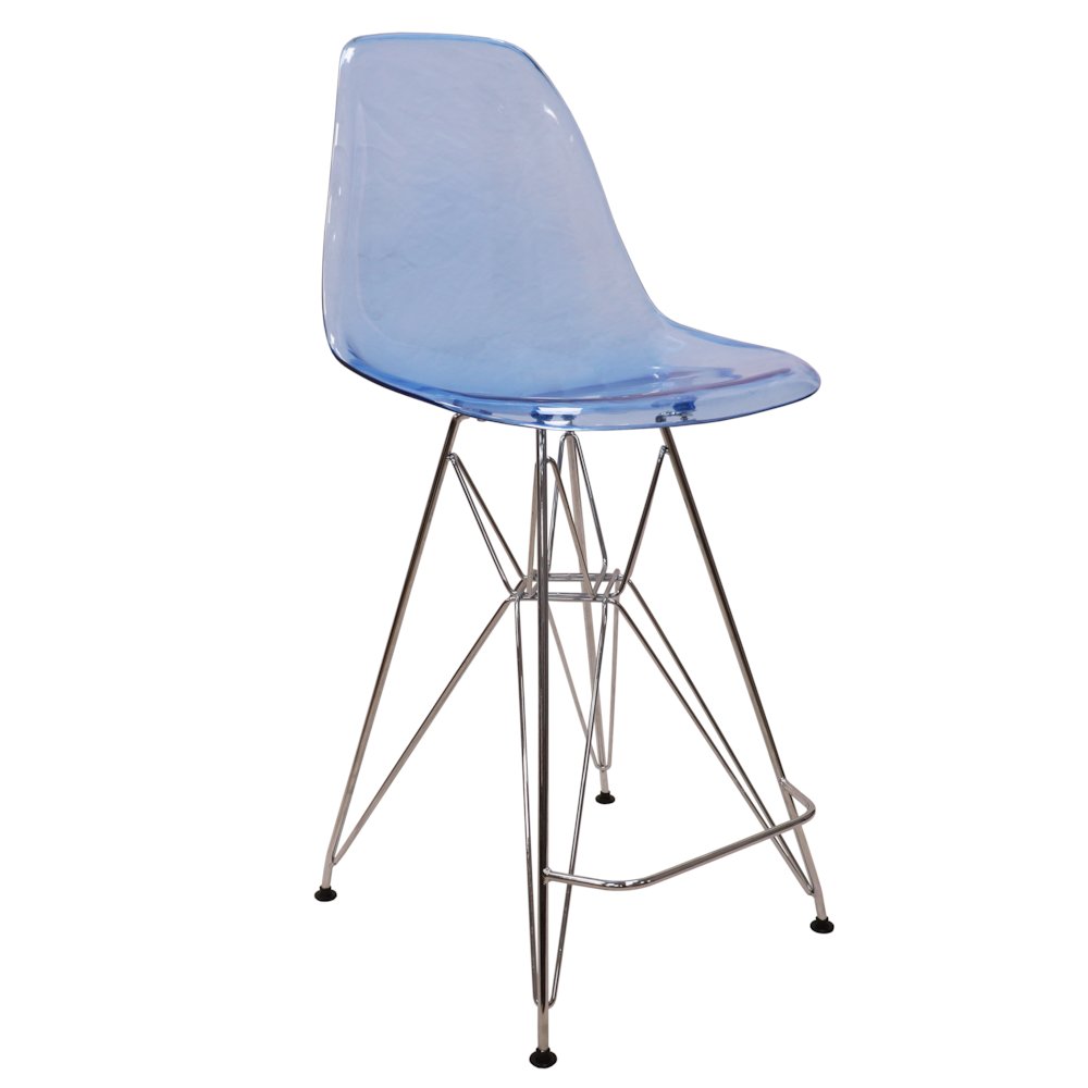 Cresco Modern Acrylic Barstool with Chrome Base and Footrest in Transparent Blue. Picture 17