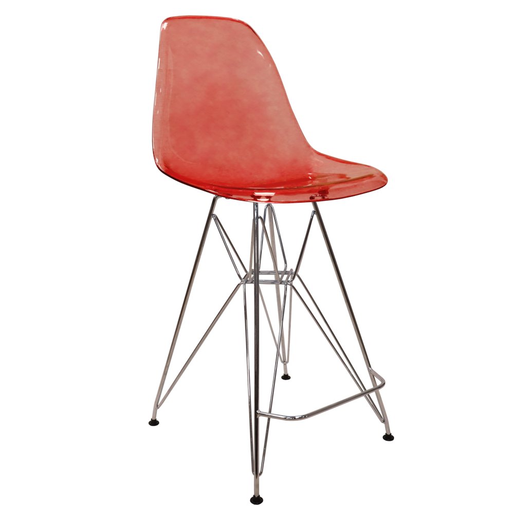 Cresco Modern Acrylic Barstool with Chrome Base and Footrest in Transparent Red. Picture 17