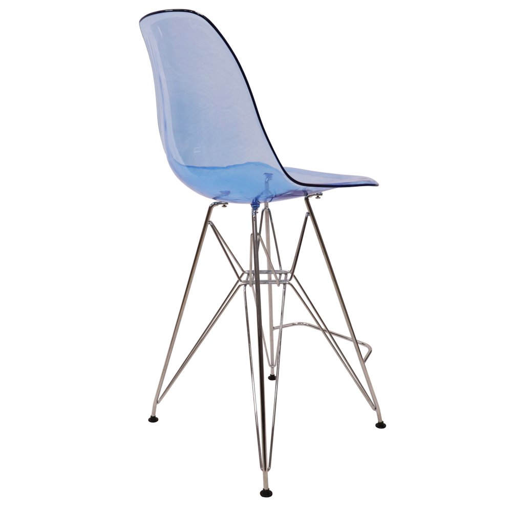 Cresco Modern Acrylic Barstool with Chrome Base and Footrest in Transparent Blue. Picture 13