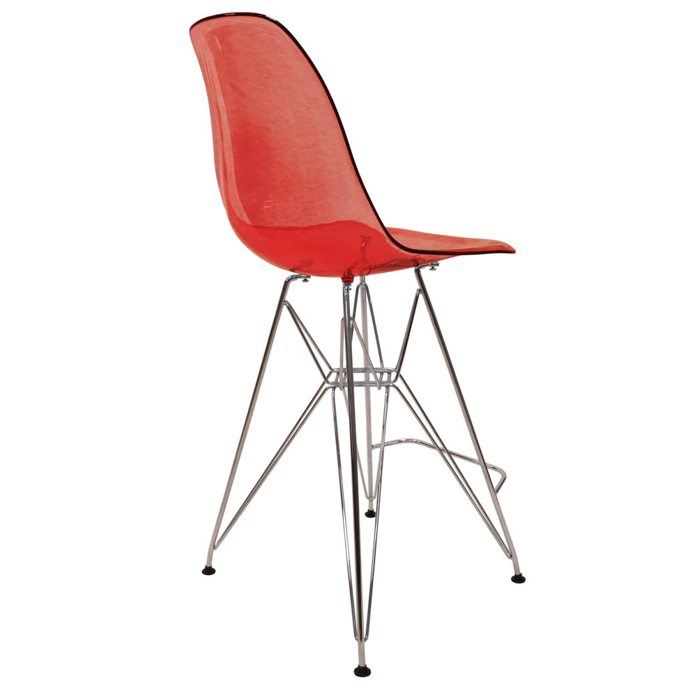 Cresco Modern Acrylic Barstool with Chrome Base and Footrest in Transparent Red. Picture 12