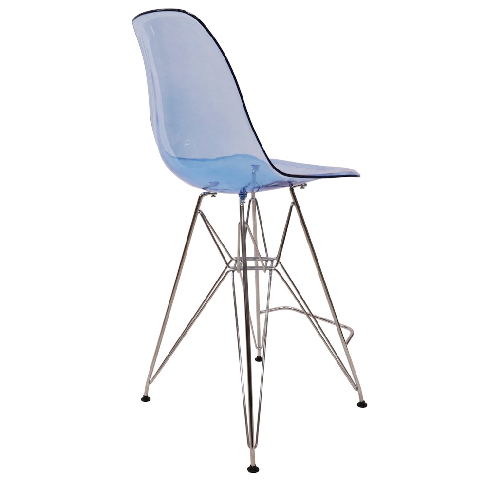 Cresco Modern Acrylic Barstool with Chrome Base and Footrest in Transparent Blue. Picture 12