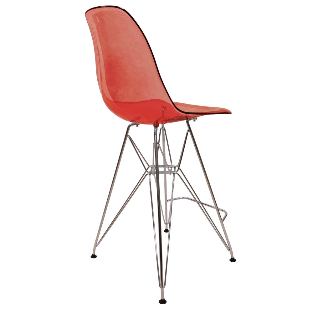 Cresco Modern Acrylic Barstool with Chrome Base and Footrest in Transparent Red. Picture 13