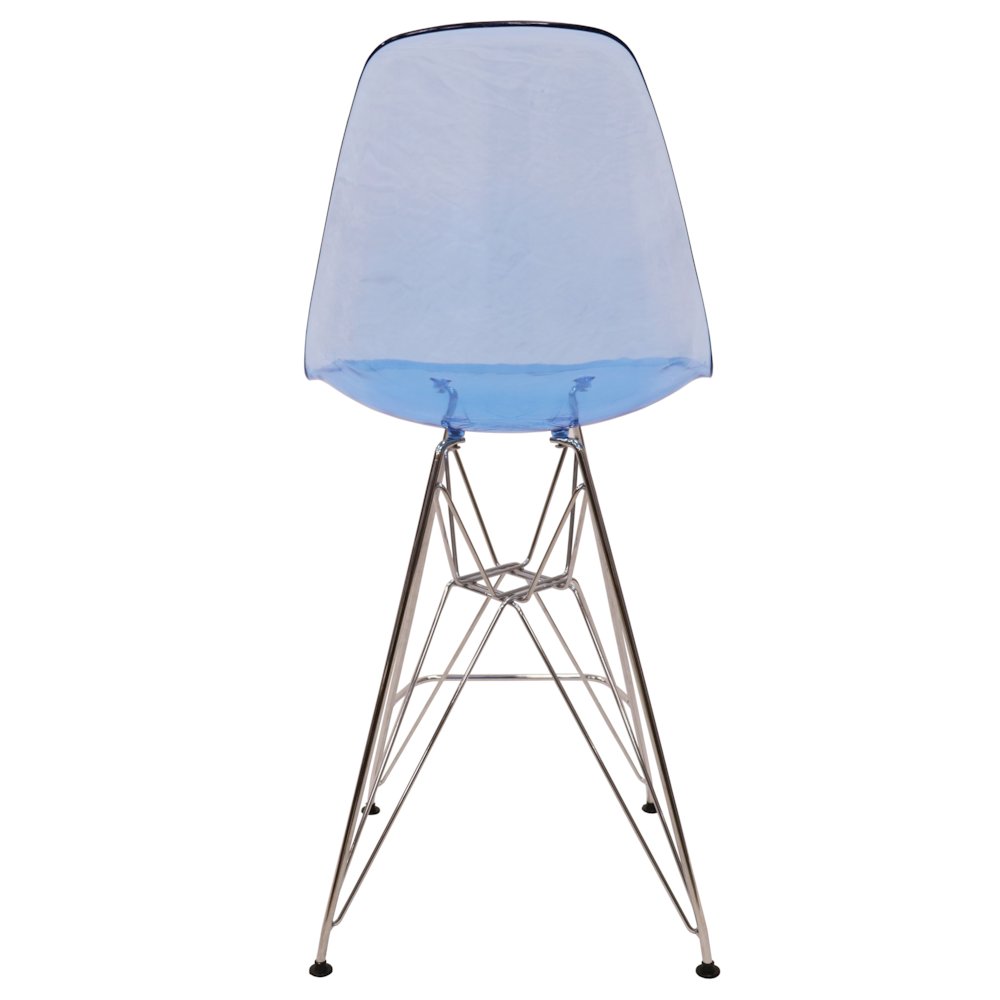 Cresco Modern Acrylic Barstool with Chrome Base and Footrest in Transparent Blue. Picture 15