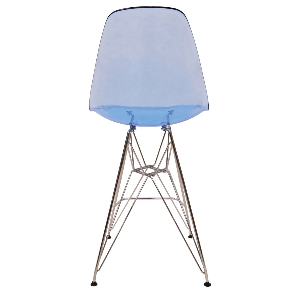 Cresco Modern Acrylic Barstool with Chrome Base and Footrest in Transparent Blue. Picture 16