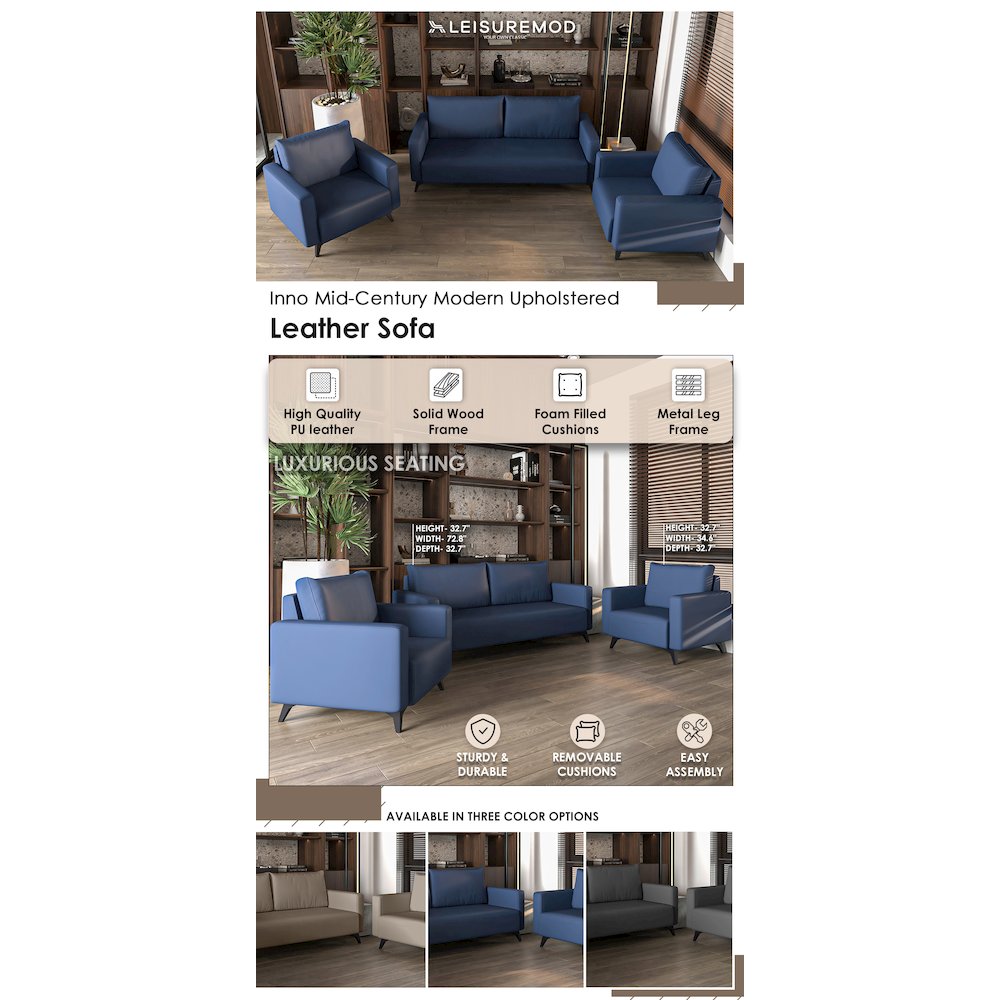 Inno Collection Sofa Set, 2 Single Seaters, and 3 seater In Dark Blue. Picture 13