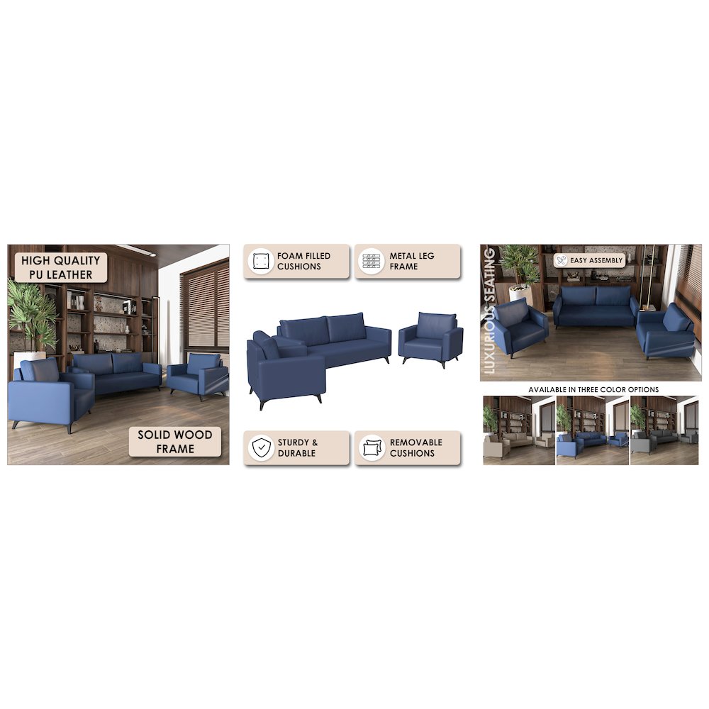 Inno Collection Sofa Set, 2 Single Seaters, and 3 seater In Dark Blue. Picture 19